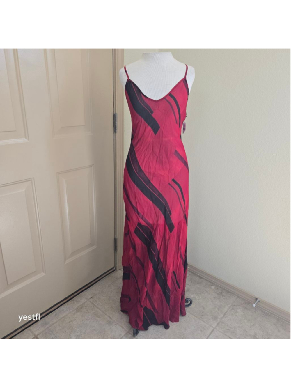 Nwt Victoria's Secret Silk Sheer Red Black Vintage Maxi Gown Slip Dress M y2k - Picture 5 of 8